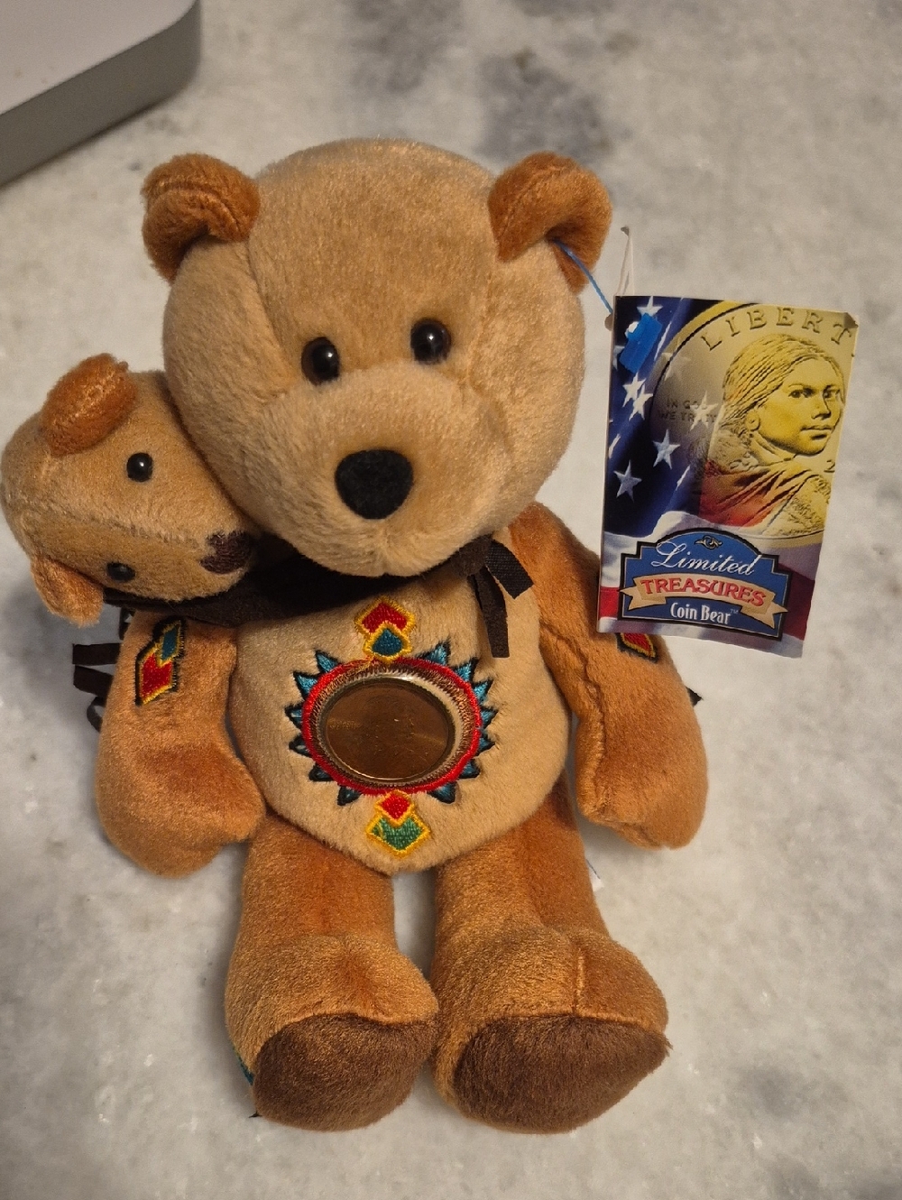 Limited Treasures Coin Bear Plush - Tan Brown with Embroidered Detail